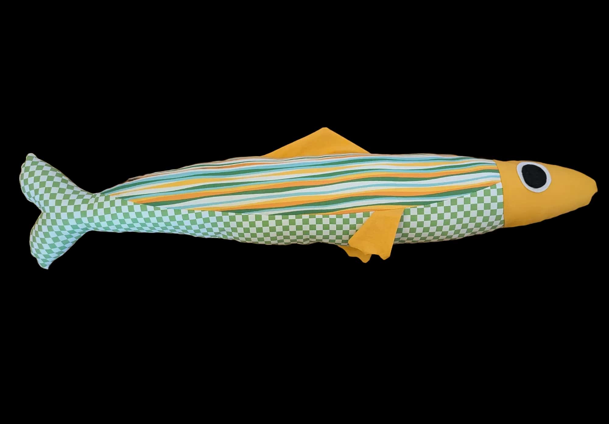 3 foot long yellow and green plush sardine