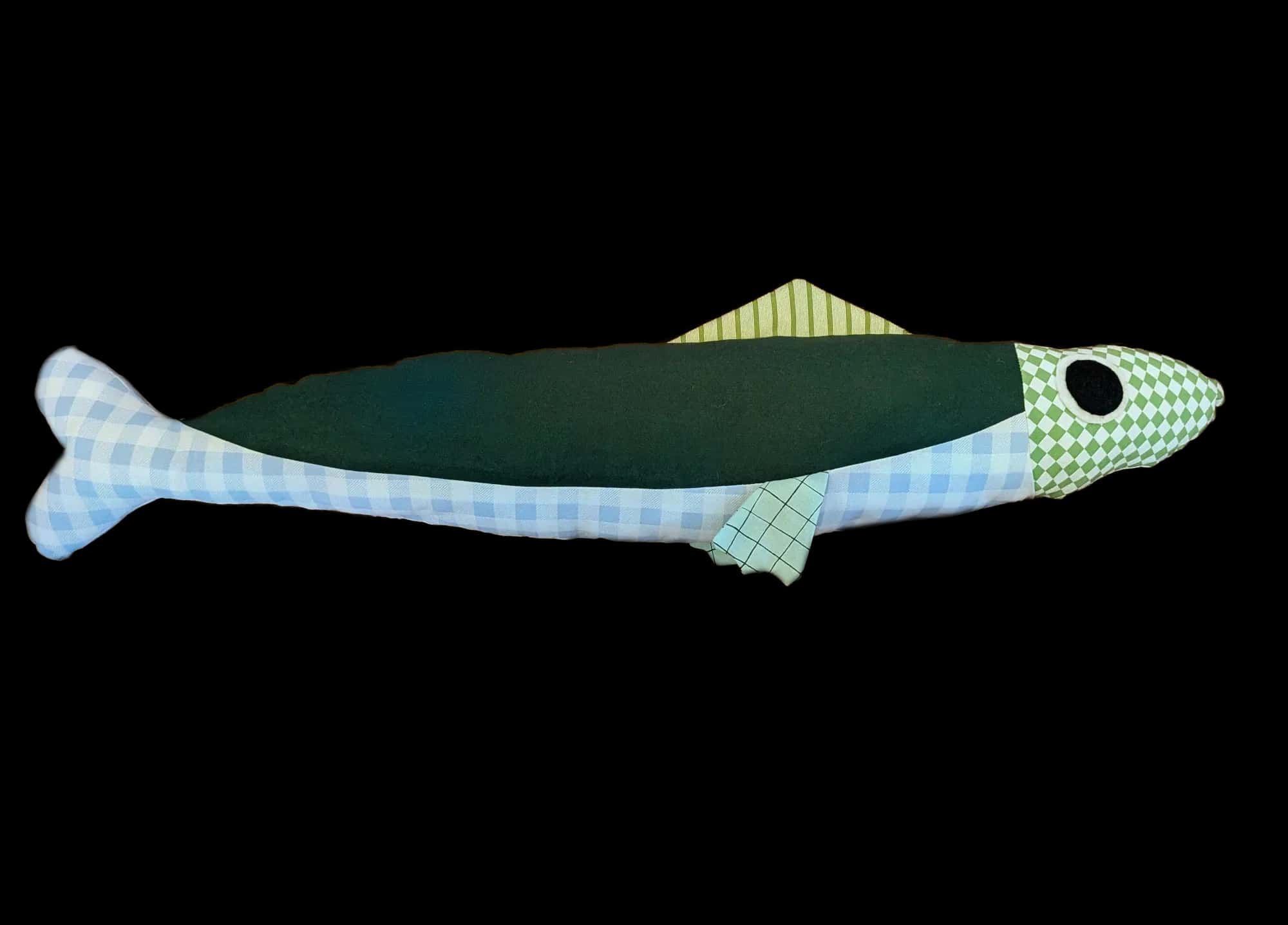 3 foot long blue and green plush fish