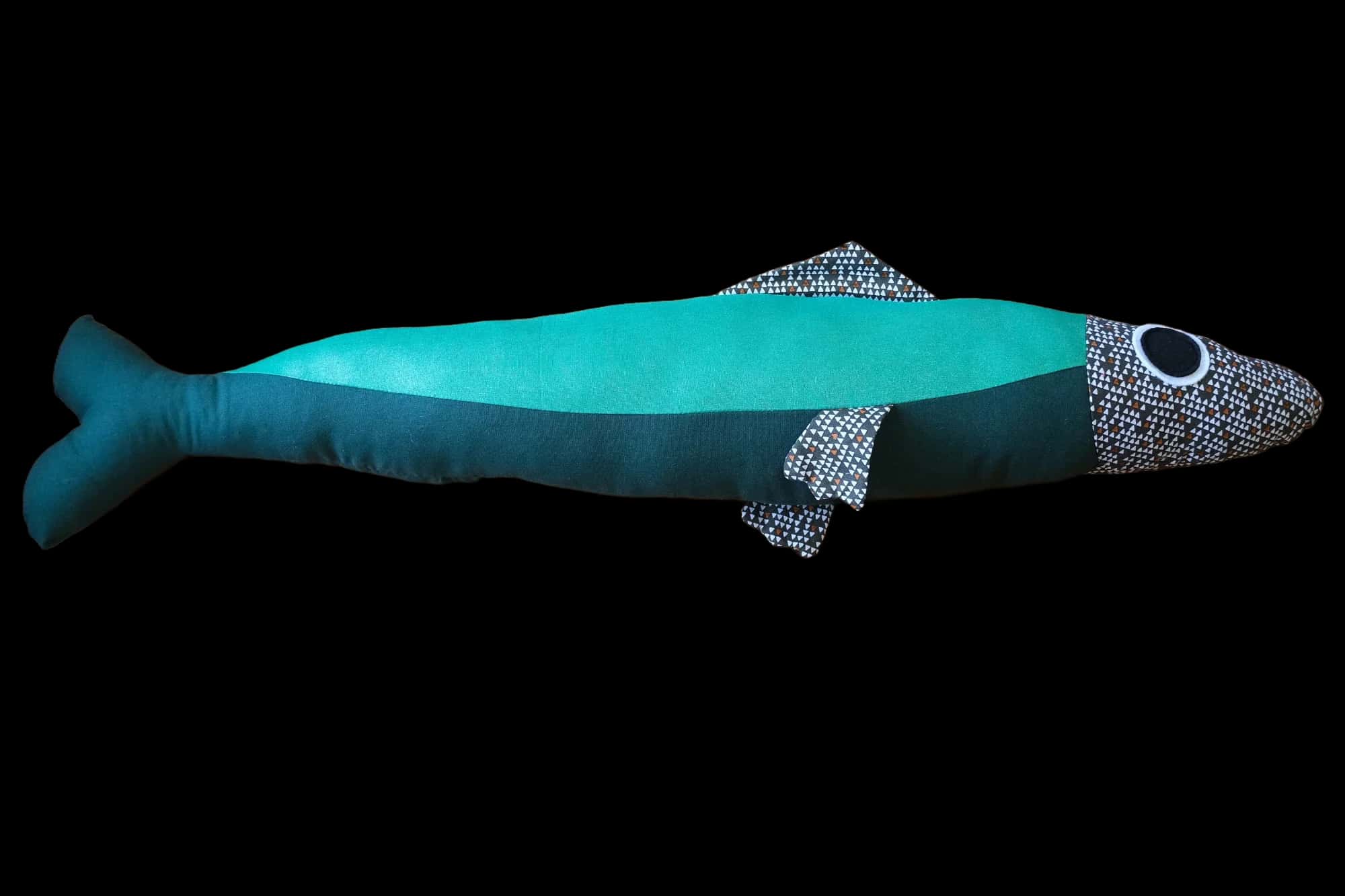 3 foot long dark green plush fish