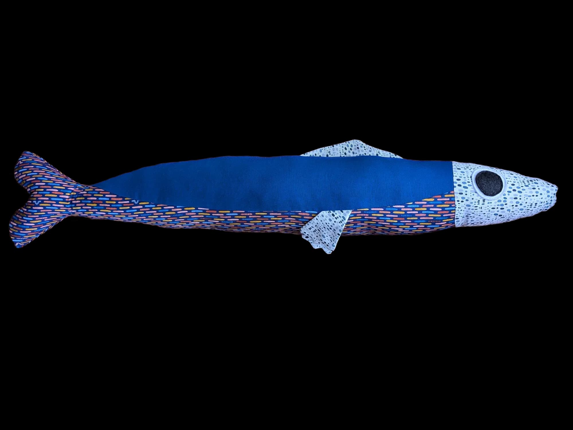 3 foot long blue plush sardine