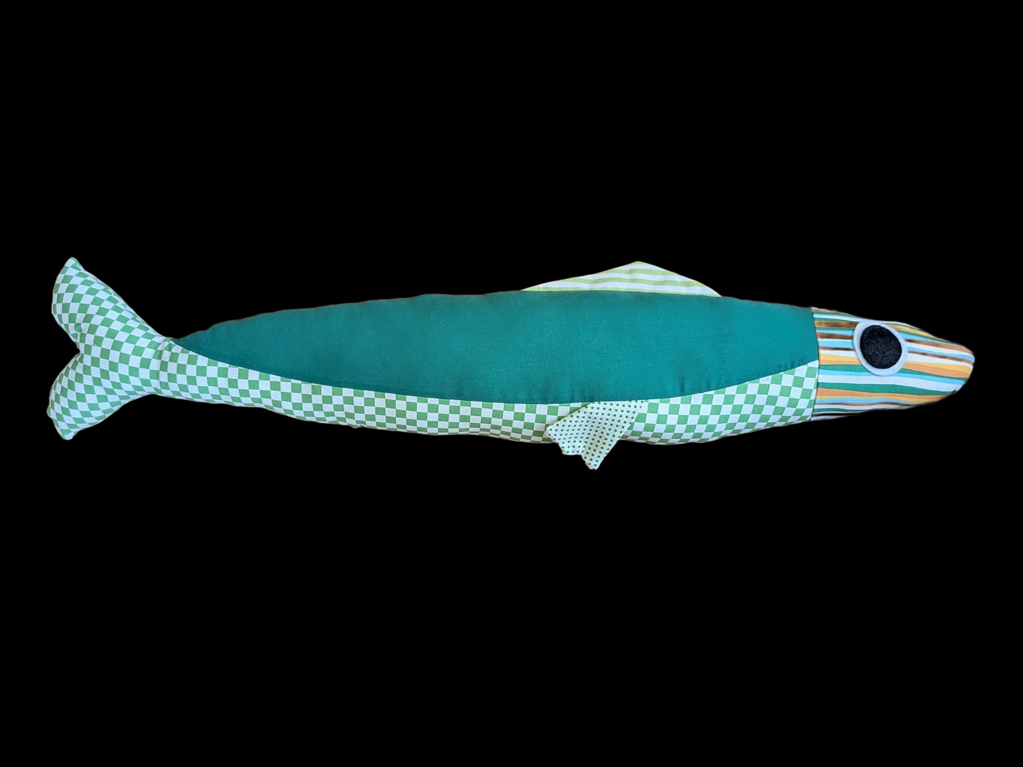 3 foot long green and teal plush fish