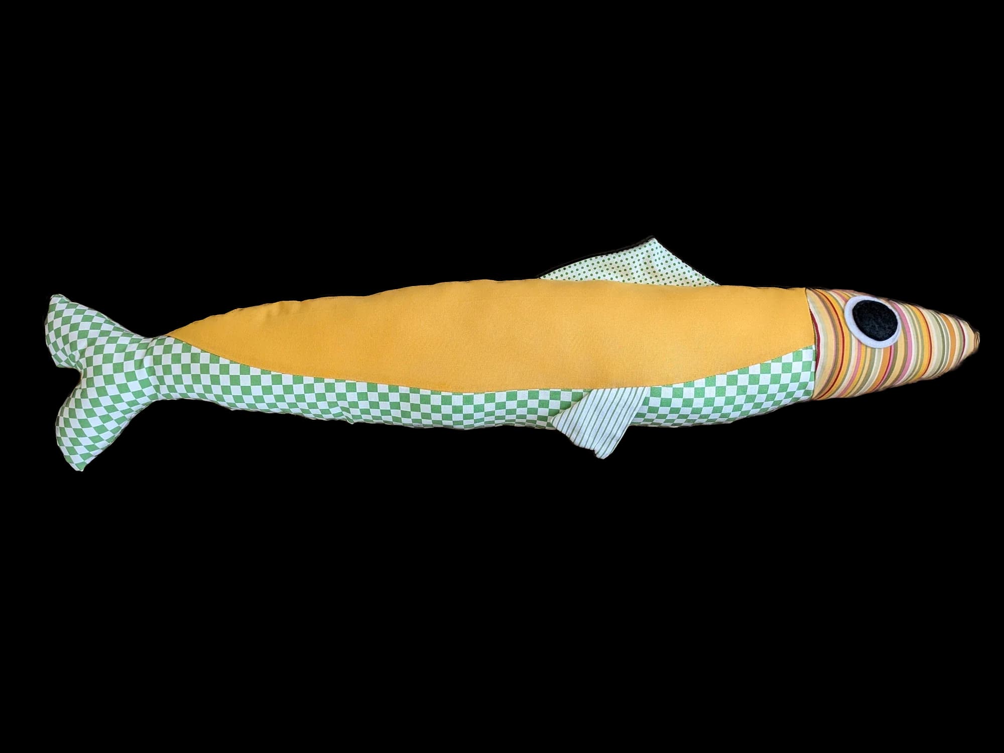 3 foot long yellow and green plush sardine