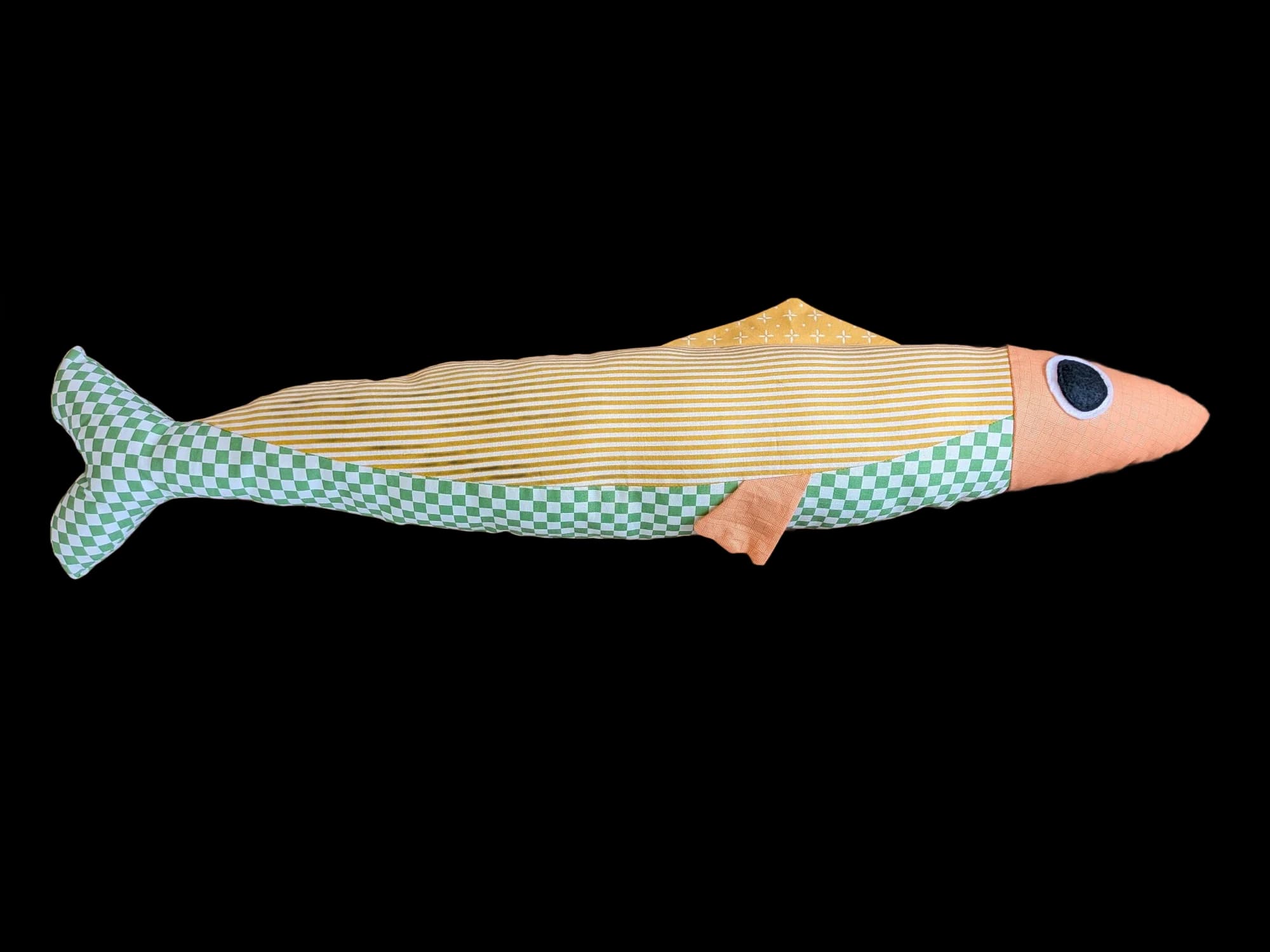 3 foot long yellow and green plush sardine