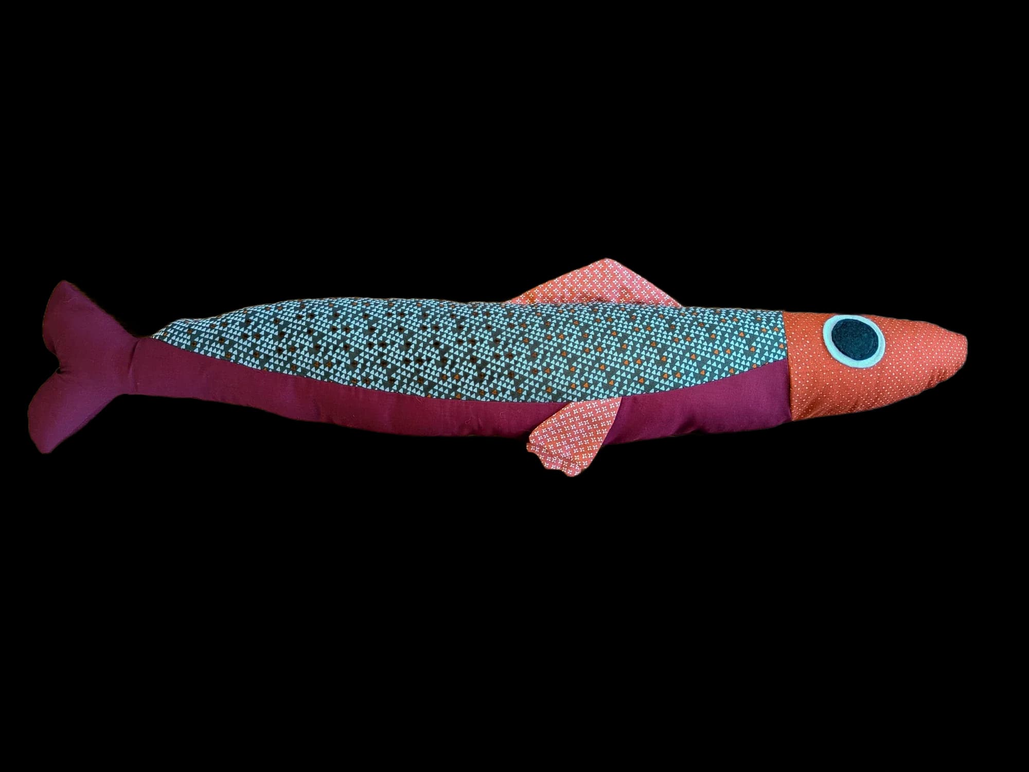 3 foot long dark red plush fish