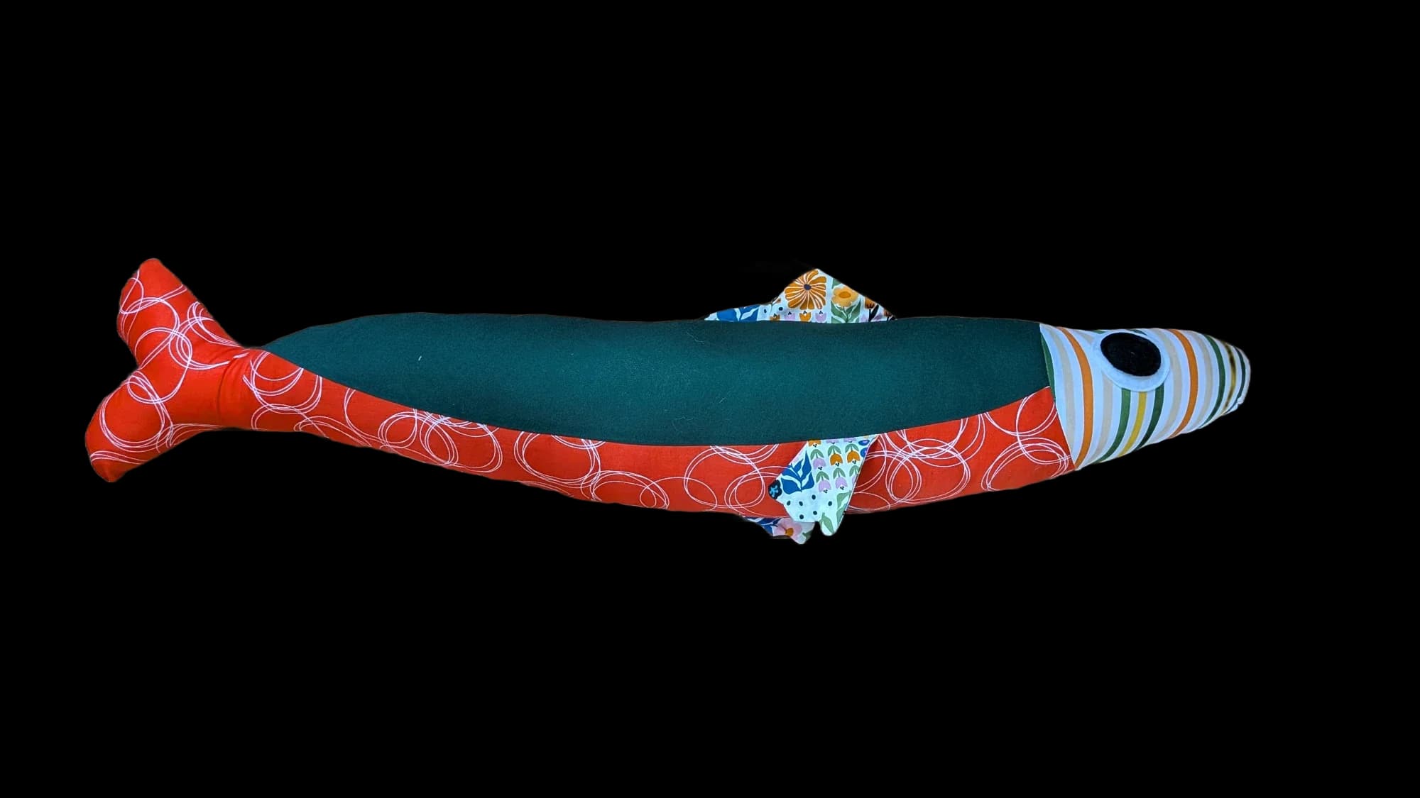 3 foot long orange and green plush fish