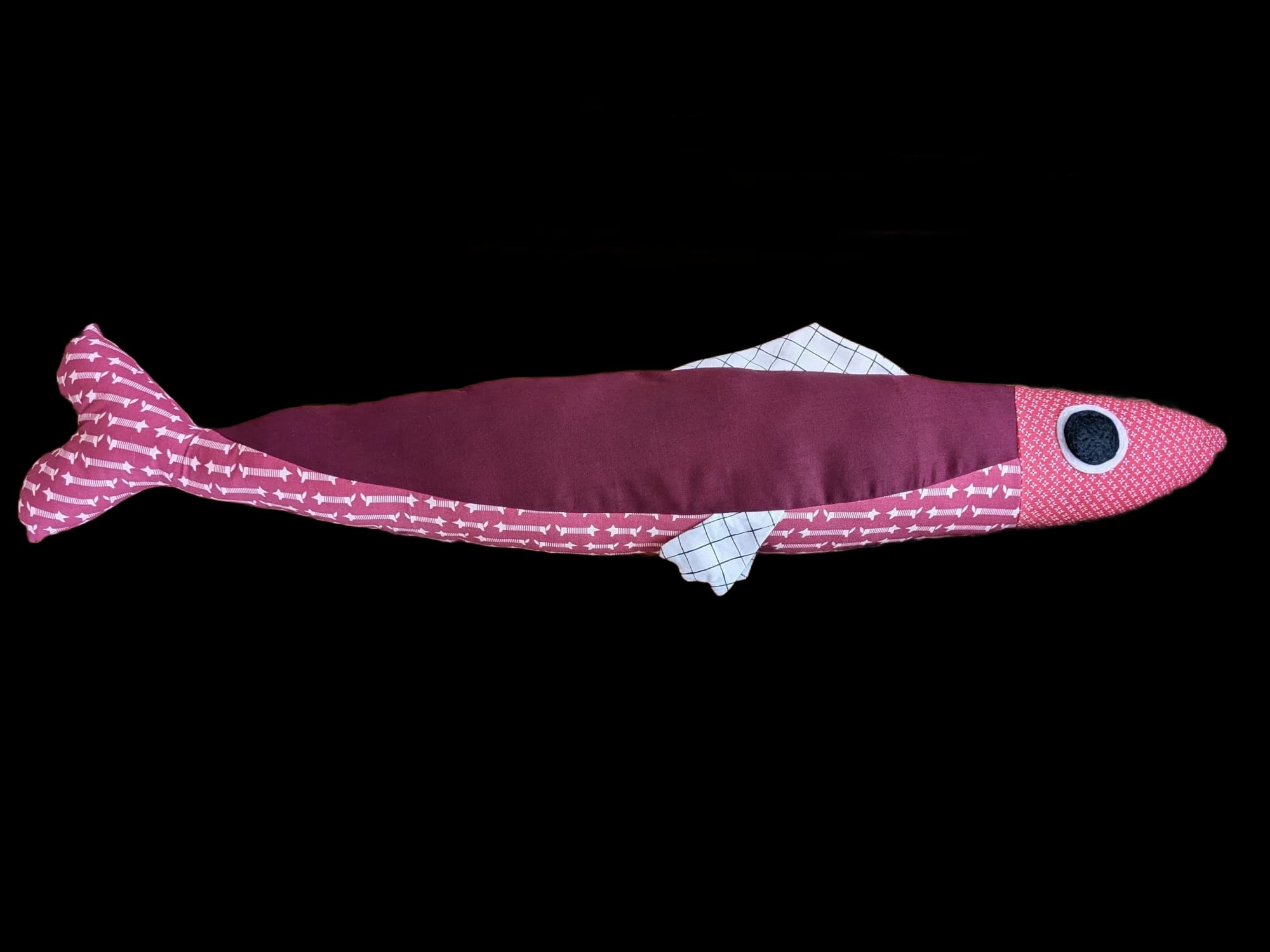 3 foot long dark red plush fish